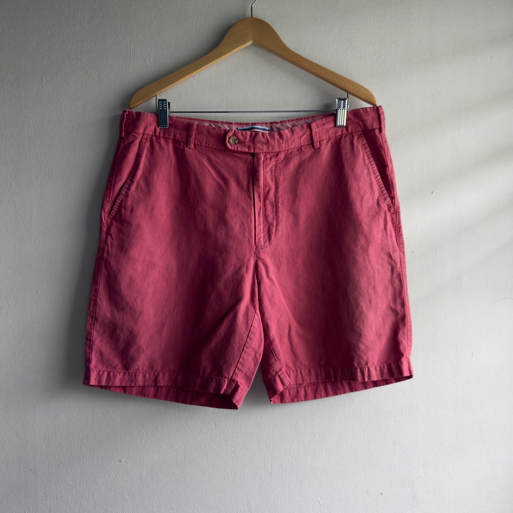 Peter Millar Seaside Canvas Chino Shorts Mens 36 Pink Palm Tree Coastal Preppy